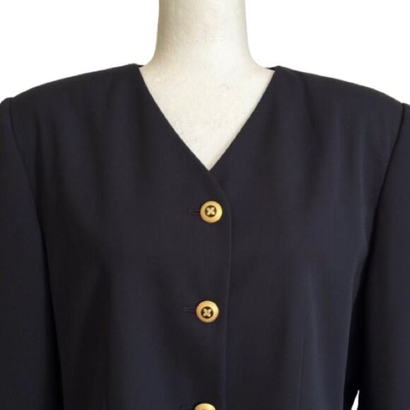 Le Suit Blazer Navy Blue Gold Buttons Cuffed Sleeve Career Jacket Size 12 - Picture 3 of 12